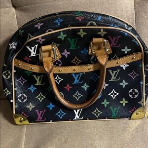 Louis Vuitton Black Multicolor Monogram Satchel with Vachetta Trim